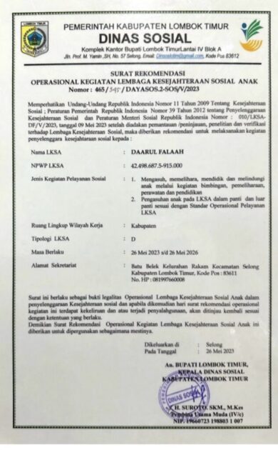 IZIN OPERASIONAL LKSA DAARUL FALAAH