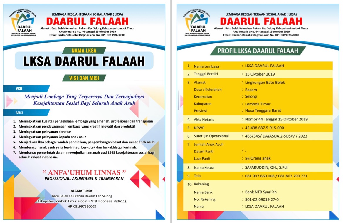 VISI MISI DAN PROFILE LKSA DAARUL FALAAH VISI MISI DAN PROFILE LKSA DAARUL FALAAH